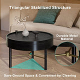 Modern Round Wood Rotating Tray Coffee Table with Storage & Metal Legs in Black N735P185132B