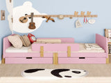 Twin Size Platform Bed with Storage Drawers, Solid Wood Beds Frame with Bed Guardrail, Small Shelf, W1580P373242