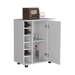 ZUN Lothian Bar Cart with Casters, 2-Side Storage Shelves and 6-Wine Bottle Rack B200P188869