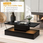 ZUN ON-TREND Modern Glossy Coffee Table With Drawer, 2-Tier Rectangle Center Table with LED lighting for WF297894AAB