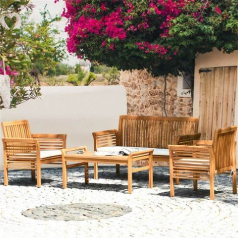 ZUN 4-piece patio furniture set Outdoor Acacia wood sofa furniture with cushion white 42065091