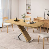 47.25 "-63" Dining Table, Original Wood Color, Seating 4-6 People, Retractable Table, Cross Metal W757P270705