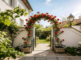 Metal Garden Arch with Gate 79.5'' Wide x 86.6'' High Climbing Plants Support Rose Arch Outdoor W158681132