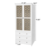 Hollow pattern 2 door 3 drawer wardrobe, the collision of wood color and white, suitable for 04996818
