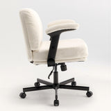 Chair with Wheels and Flip Arms-Comfy Fabric Cross Legged Office Chair with Thick Cushion&Wide Seat, 75595356