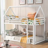 Twin over Twin House Bunk Bed with Built-in Ladder,White WF283080AAK