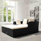 White Outdoor Rattan Daybed with Upholstered Cushions 87294660