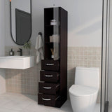 Pion Bathroom Linen Cabinet with Glass Door and Drawers, Wengue B128P287528