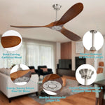 ZUN 60 Inch Indoor Modern Ceiling Fan With 6 Speed Remote Control 3 Solid Wood Blade For Living Room W882P212622