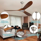 ZUN 60 Inch Indoor Modern Ceiling Fan With 6 Speed Remote Control 3 Solid Wood Blade For Living Room W882P212622