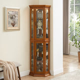 Corner Curio Cabinet with Lights, Adjustable Tempered Glass Shelves, Mirrored Back, Display W1693P165016