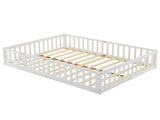 Full-Size Wooden Children's Bed with Gate and Bed Slats Painted Pine Fence-Style Bed 32453107