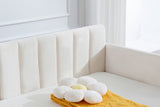 Elena Twin Size Beige Velvet Upholstered Daybed, Ribbed Tufted Backrest, Daybed in Lavish Modern B083P152010