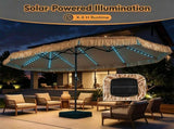 15 x 9 FT Double-Sided Solar LED Patio Umbrella, 144 LEDs 12 Modes Outdoor Thatch Umbrella with 65739104