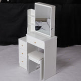 Small Size Left Bedside Cabinet Vanity Table Cushioned Stool, Extra Large Sliding Mirror, Multi W936P226029