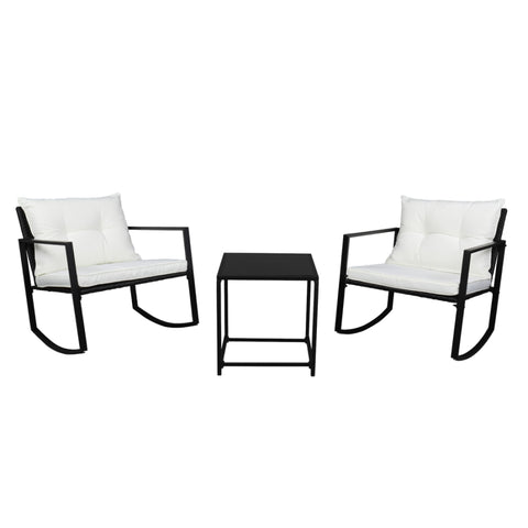 ZUN Single 2pcs Coffee Table 1pc Exposed Rocking Chair Three-Piece Set Black 86452493