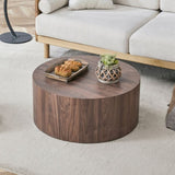 Simple deep walnut cylindrical coffee table, 27.5-inch diameter x 12 inch height,MDF material living W1151P291410
