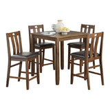 ZUN Brown Finish 5pc Counter Height Set Dining Table and 4 Chairs Upholstered Seat Wooden Kitchen Dining B011P170894