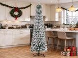 Green 8' Slim Pencil Christmas Tree,Snow Flocked Artificial Tree with Realistic Branches & 603 Tips 00652769