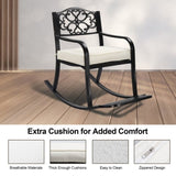 Metal Chair, Outdoor Bench with Cushion, Patio Rocker with Footrest, Weatherproof 25578656