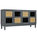 Retro 4-Door Sideboard with Large Storage Space Artificial Rattan Doors and Transparent Glass, W2696P256247