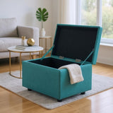 Blue Linen-Textured Storage Ottoman with Rubber Feet 634343cm Bench for Entryway, Bedroom or 00862657