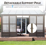 12x14FT All Season Sunroom, Outdoor Permanent Wall Mounted Solarium with Detachable Polycarbonate W1859P238681