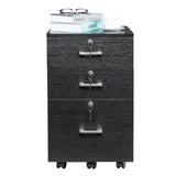 ZUN FCH Black Wood Grain Density Board Three Drawers Wooden Filing Cabinet 80897814