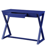 ZUN Twilight Blue 1-Drawer Writing Desk with X-shaped Base B062P185658