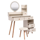 ZUN Stylish Vanity Table + Cushioned Stool, Touch Control LED Mirror, Large Capacity Storage Cabinet, 5 62148711