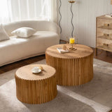 Vintage Fashion Style Cylindrical Nesting Coffee Table Set with Vertical Textured Embossed Design W757P264677