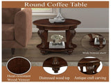 22'' Retro Round End Table,Solid Wood Sofa Side Table with Shelf,Living Room Corner Table Easy 66103170