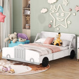 Full Size Car-Shaped Platform Bed with Wheels,White WF311753AAK