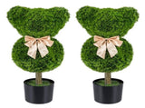 2 Pack Cute Bear Topiary Trees with Cement Weighted Pots Lifelike Green Faux Boxwood Decor for 12640559
