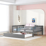 Full Size Wood Daybed with Trundle and Fence Guardrails, Gray WF301863AAE