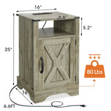 Farmhouse Nightstand Side Table, Wooden Rustic End Table, Tall Bedside Table with Electrical Outlets B082134938