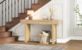 ZUN TREXM Narrow Console Table with Rattan Accent, Natural Wood Finish Entryway Table with Storage N715P223098M