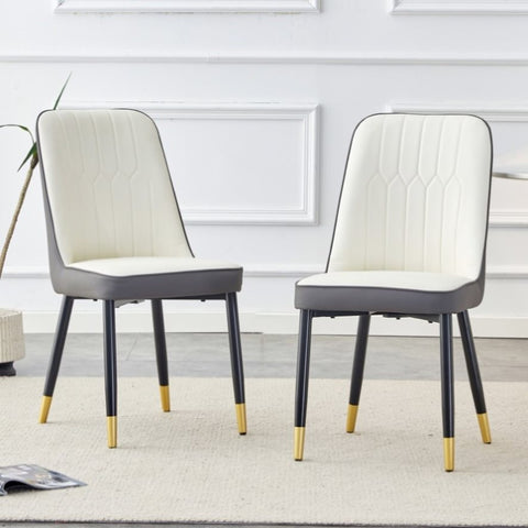 ZUN A modern dining chair with a white dark gray dual tone PU leather backrest and black metal legs, W1151P147207