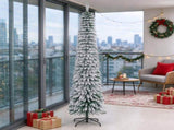 Green 8' Slim Pencil Christmas Tree,Snow Flocked Artificial Tree with Realistic Branches & 603 Tips 00652769