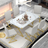 ZUN 7-Piece Modern Dining Table Set, Rectangular Marble Texture Kitchen Table and 6 PU leather Chairs 88114372