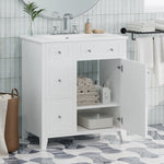 ZUN 30-Inch Bathroom Vanity Cabinet with Ceramic Basin, Double-Layer Drawer, Deep Drawer and Adjustable N729P176235K