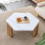 ZUN Modern practical MDF coffee table with white tabletop and Wood Texture MDF legs. Suitable for living W1512P245607