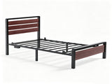 Twin Size Metal Wood Platform Bed Frame, 3-Panel Reddish Brown Wood Grain Headboard with LED Light & 40743771
