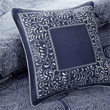 8 Piece Jacquard Comforter Set Navy Queen B03596803