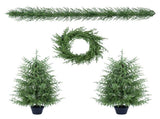 4-Piece Christmas Tree Set 2 Trees with Sturdy Bases, 1 Pre-Lit Wreath, 1 Garland, Warm White N710P513664F