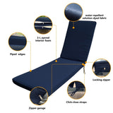 ZUN Outdoor Lounge Chair Cushion Replacement Patio Funiture Seat Cushion Chaise Lounge Cushion,NAVY BLUE 46805925