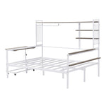 ZUN Full size Metal Daybed with Movable Desk, Metal Grid, Shelves and Clothes Hanger, White N737P199321K