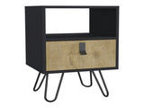 Nightstand 24"H , Sleek Design with Hairpin Legs and One Drawer, Black / Macadamia B097P167470