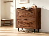 2-Drawer Top Enclosure Barn Door Shoe Cabinet Melamine Board Embossed MDF Shoe Cabinet 74614611
