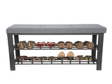 Entryway Metal Cushioned Bench with 2 Tier 8 Pair Shoe Storage in Grey 58134028